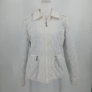 Dollhouse Quilted Puffer Jacket Womens L White Winter Chic